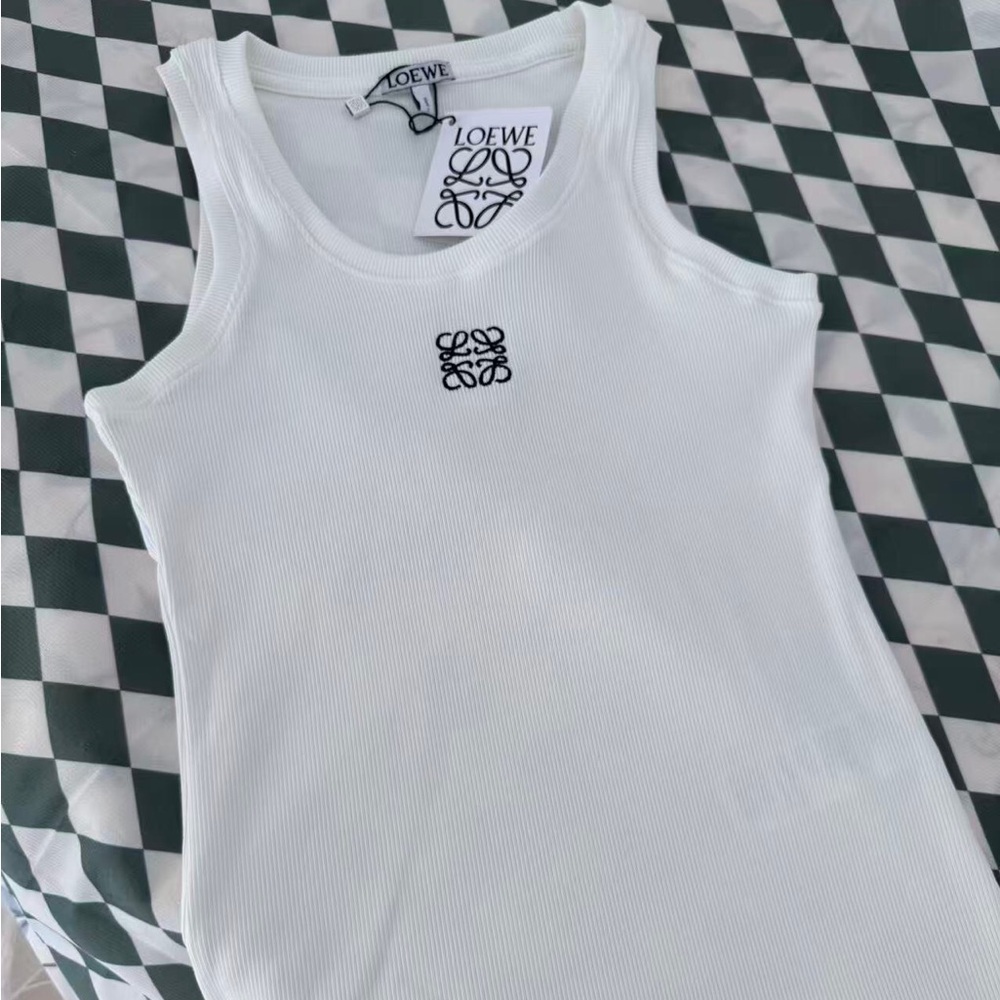 White LOEWE Ribbed Knit Tank with Anagram Detail
